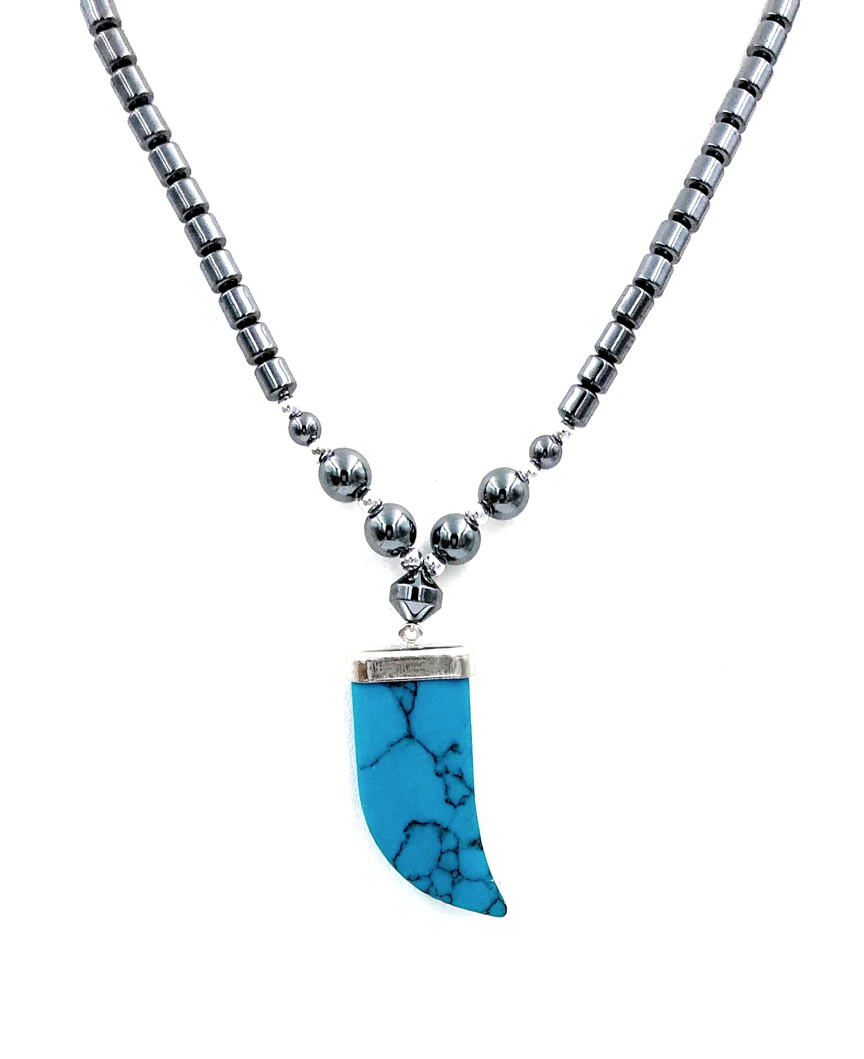 Dozen Unisex Synthetic Turquoise Claw Hematite Necklace #HN-0018