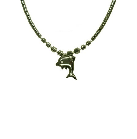 Dozen Dolphin With Rhinestone Eye Hematite Necklace #HN-0026