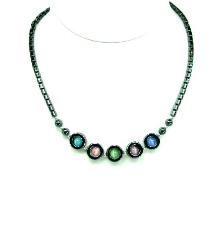 Dozen 22" Five Donuts W/Multi Color Beads Hematite Necklaces #HN-22106