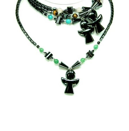 Dozen Angel Hematite Necklace With Stone Beads #HN-0172