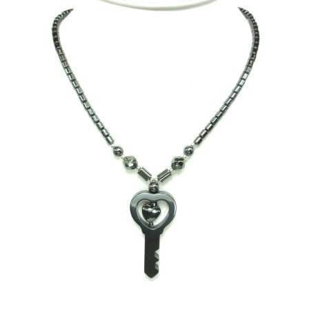Dozen Big Key with Heart In It Hematite Necklace #HN-0179