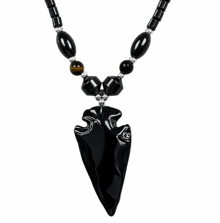 Dozen (12 PC.) Rock Style Black Arrowhead Hematite Necklace (NON-Magnetic) #HN-0194A