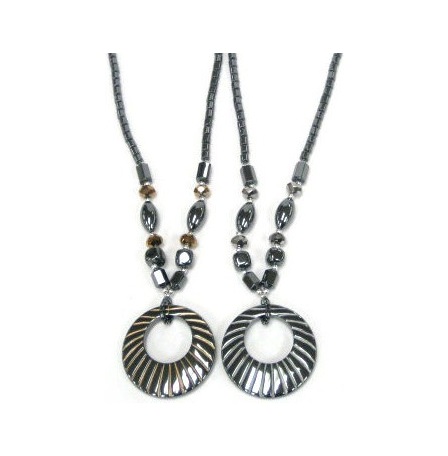 Dozen 40mm Donut Hematite Necklace With Faceted AB Crystal Beads  #HN-0221