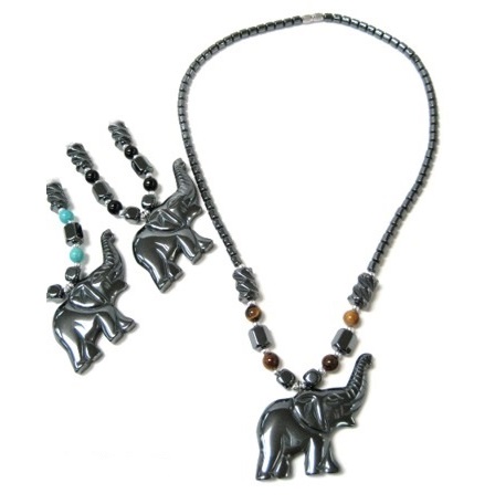 Dozen 18" Long Big Elephant Hematite Necklace #HN-0248