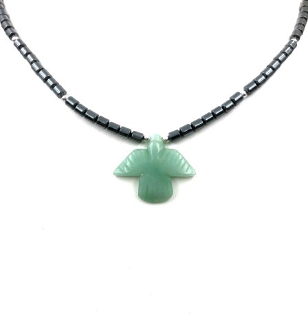 Dozen 24" Green Aventurine Stone Thunderbird Hematite Necklaces #HN-22128