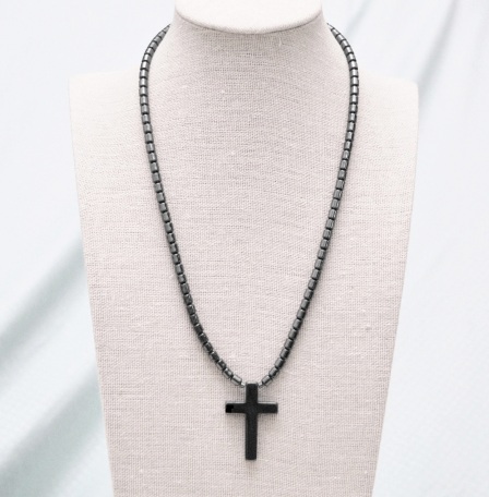 Dozen All Black Plain Cross Hematite Necklace #HN-518