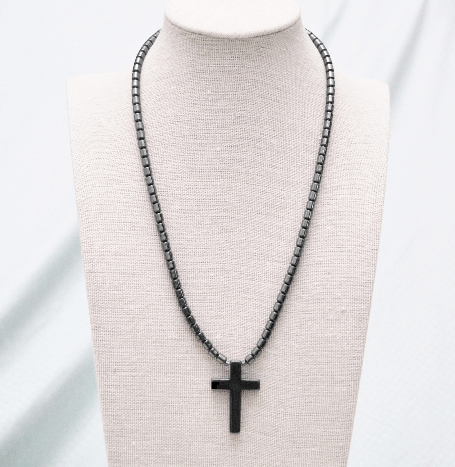 Dozen All Black Plain Cross Hematite Necklace #HN-518