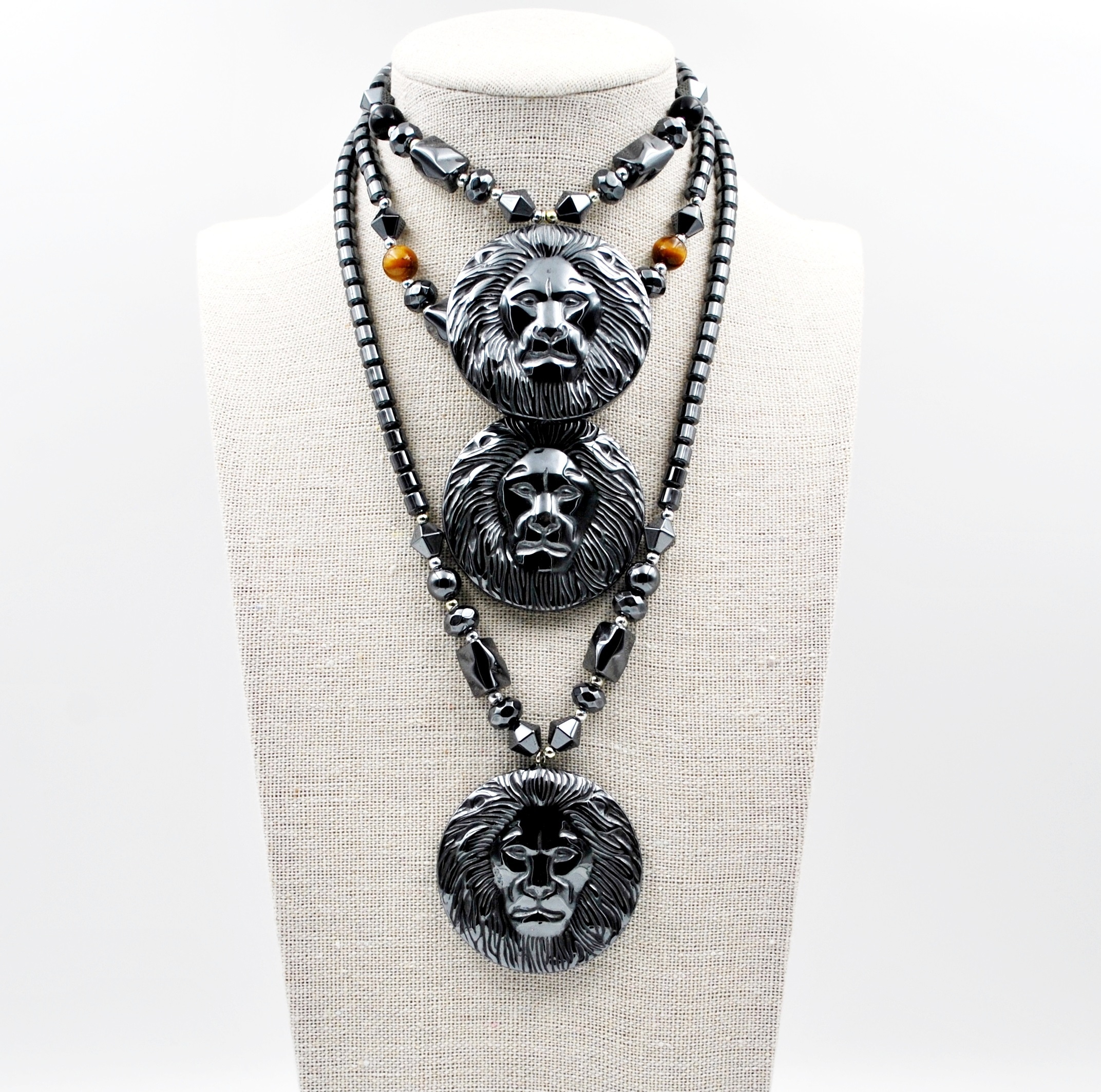 Dozen Large Lion Head Hematite Necklaces #HN-80455