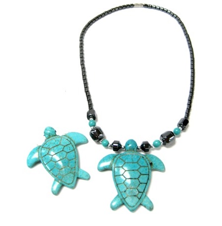 Dozen Large Turquoise Turtle Hematite Necklace (NON-Magnetic) #HN-81063A