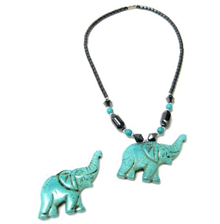 Dozen Large Turquoise Elephant Hematite Necklace (NON-Magnetic) #HN-81101