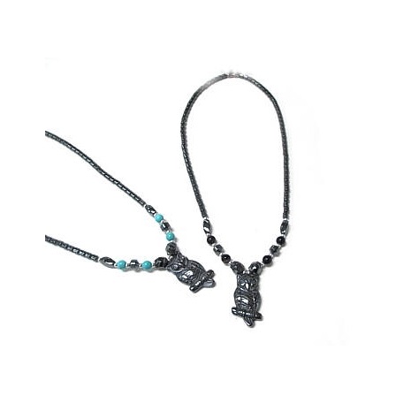 Dozen Owl Hematite Necklace With Stone Beads #HN-81839