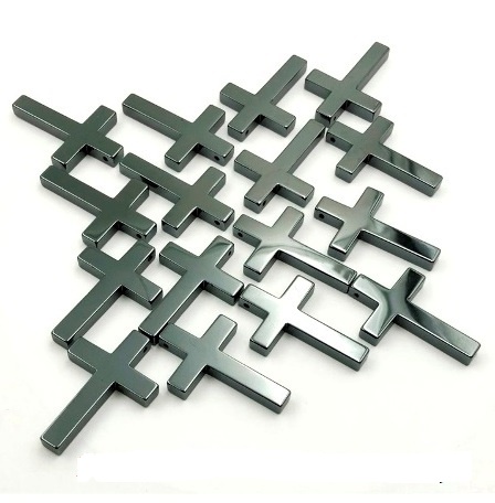 Dozen (12 PC.) 34x23mm Plain Clean Shiny AAA Quality Hematite Cross Pendants (NON-Magnetic) #HP-300
