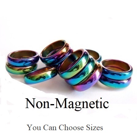 12 PC. (Dozen) Rainbow Non-Magnetic 6mm Smooth Half Round Top Hematite Rings #HRG-12