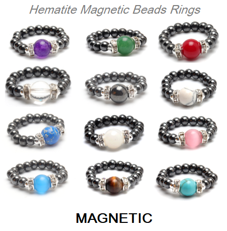 12 PC. Magnetic Beaded Hematite Rings on Elastic Cord #HRG-300