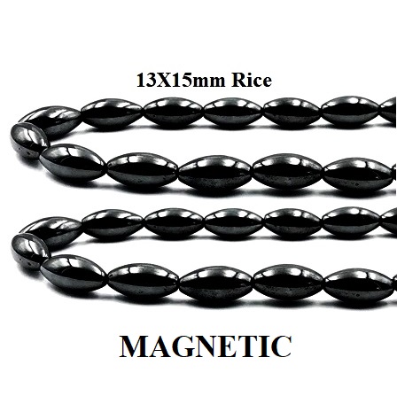 13X15mm Big Rice 16" (26 Beads in bag) Magnetic Beads AAA Grade Hematite