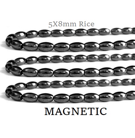 5x8mm Rice 16" Magnetic Beads AAA Grade Hematite #MB-R5X8