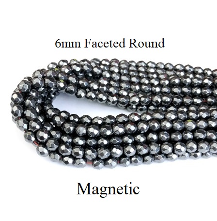 5 Str. 6mm 16" Round Faceted Magnetic Beads #MB-RF6