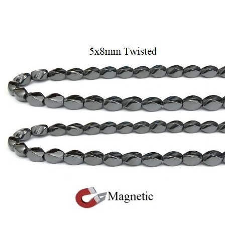 5x8mm Twisted 16" Magnetic Beads AAA Grade Hematite #MB-TW5x8