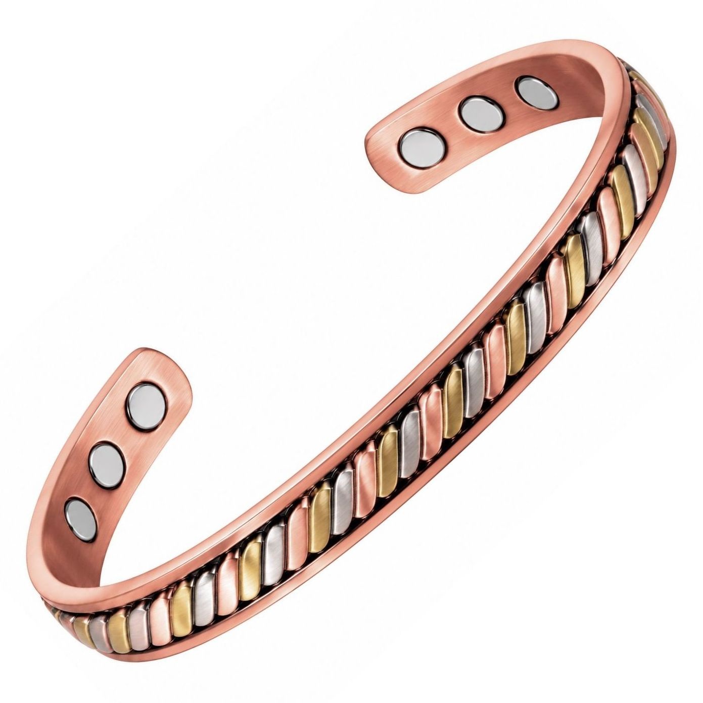 Tri Color Slashes Magnetic Bangle Solid Copper Cuff Bracelet #MBG709