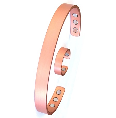 Plain Mat Finish Magnetic Copper Bangle/Ring Set #MBGR006C