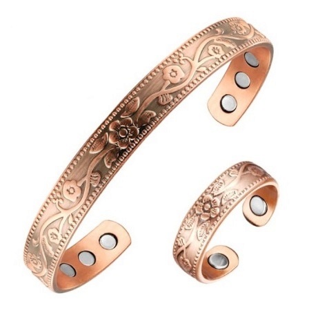 Flower Magnetic Copper Bangle/Ring Set #MBGR224