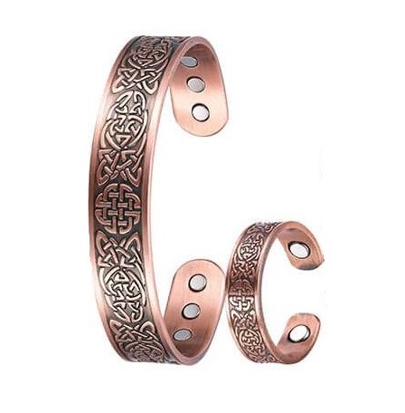 Knotted Armor Magnetic Therapy Copper Bangle/Ring Set #MBGR404