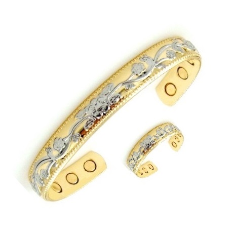 Silver Leaf Magnetic Therapy Copper Bangle/Ring Set #MBGR5193