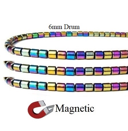 10 Strands 6mm Drum Magnetic Rainbow Beads #MBR-D6