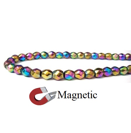 16" Strand 8x8mm Rainbow Magnetic Beads AAA Quality