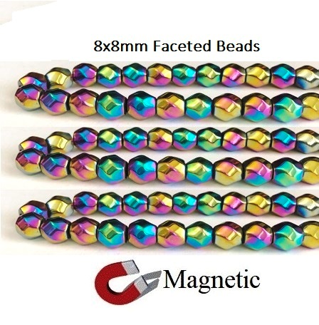 10 Strands 8mm Faceted Rainbow Magnetic Beads #MBR-FR8