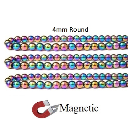 10 Strands 4mm Round Magnetic Rainbow Beads #MBR-R4
