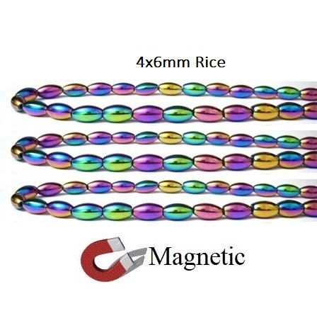 10 Strands 4x6mm Oval 16" Each Magnetic Rainbow Beads #MBR-R4x6