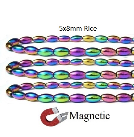 10 Strands 5x8mm Oval 16" Each Magnetic Rainbow Beads #MBR-R5x8