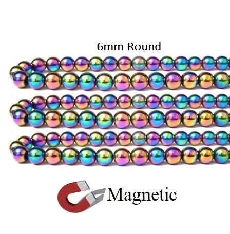 10 Strands 6mm 16" Each Magnetic Round Rainbow Beads #MBR-R6