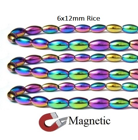 10 Strands 6x12mm Oval 16" Each Magnetic Rainbow Beads #MBR-R6x12