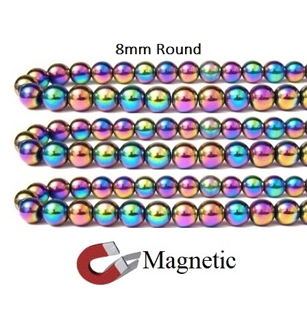 10 Strands 8mm Round 16" Each Magnetic Rainbow Beads #MBR-R8