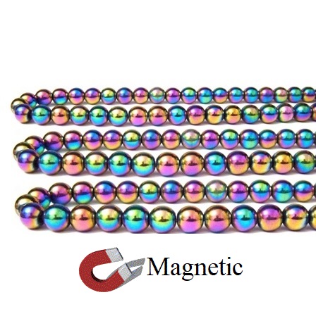 4mm 16" Strand Magnetic Round Rainbow Beads #MBR-R4