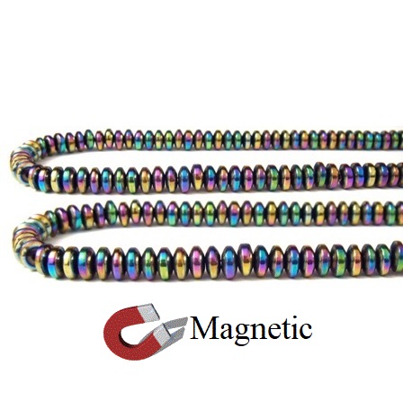 16" Strand Magnetic Roundel Rainbow Beads AAA Quality