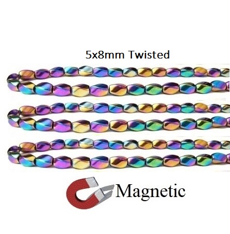 10 Strands 5x8mm Twisted Rainbow Magnetic Beads #MBR-TW5X8