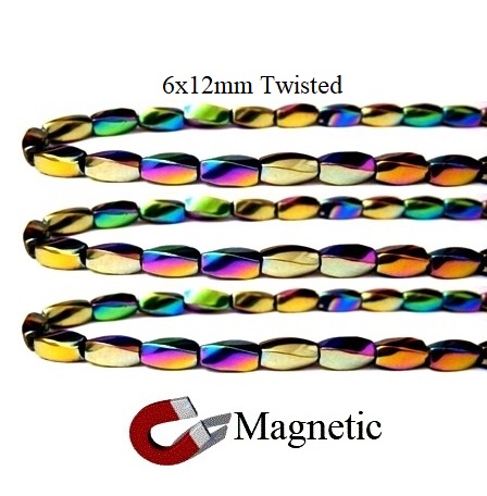 10 Strands 6x12mm Twisted Rainbow Magnetic Beads #MBR-TW6x12