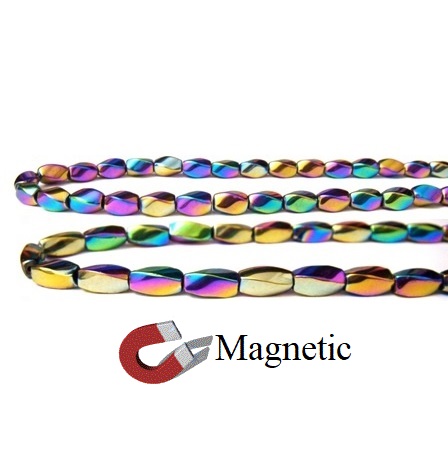 16" Strand Magnetic Twisted Rainbow Beads AAA Quality