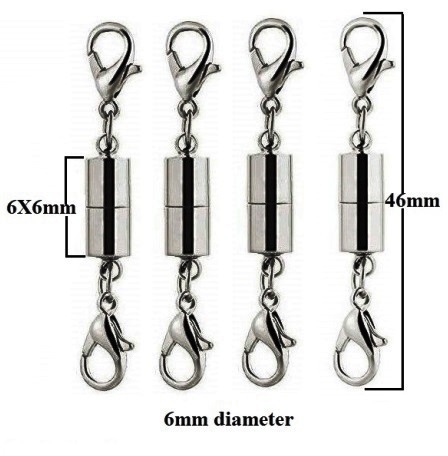 100 Sets 6x6x46mm Silver-White Color Magnetic Clasps with Lobster Clasps #MC-46