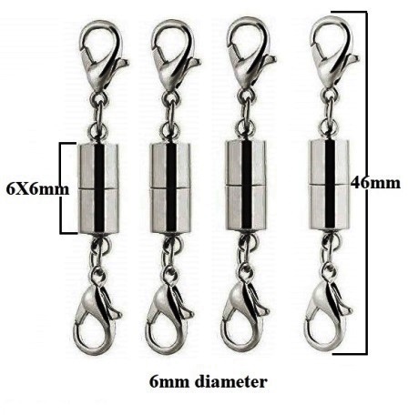 6x6x46mm 100 Sets Silver-White Color High Gauss Powerful Magnetic Clasps with Lobster Clasps#MC-6