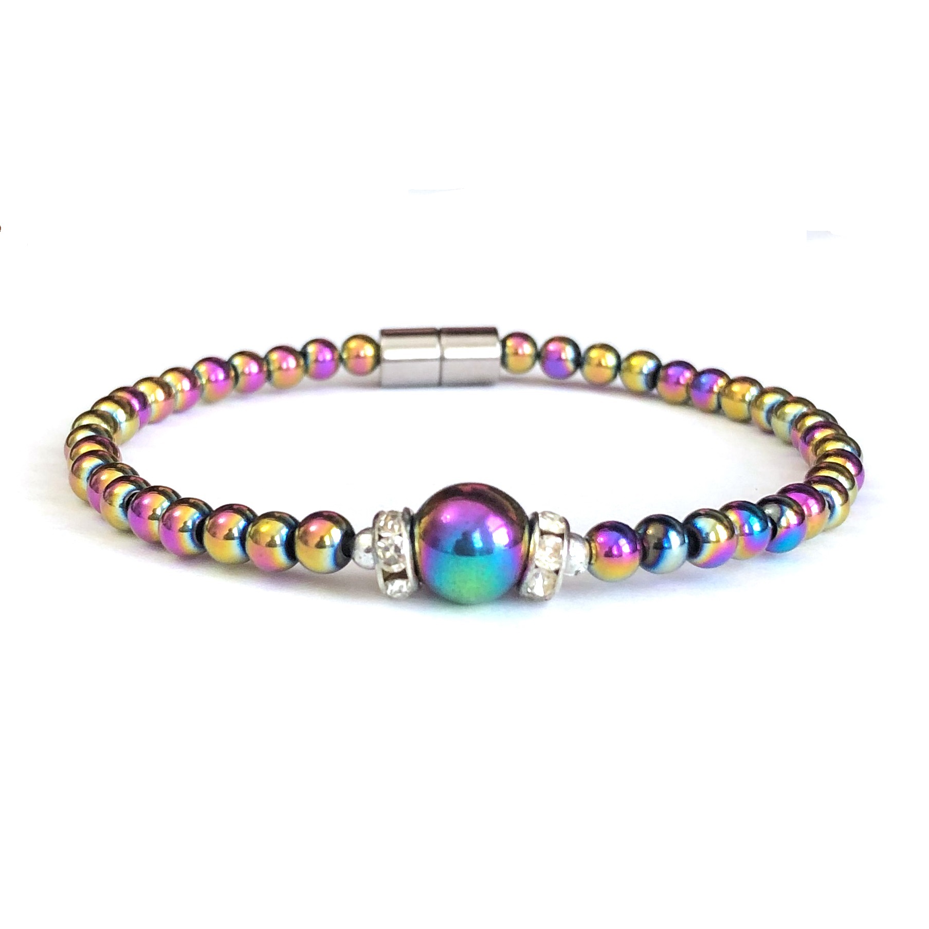 1 PC. Rainbow Beads Magnetic Hematite Bracelets With Magnetic Clasp #MHB-014