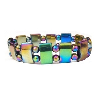 Dozen (12 PC.) Double Line Rainbow Hematite Magnetic Bracelet #MHB111