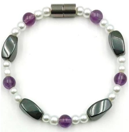 1 PC. Pearl/Amethyst Magnetic Bracelet #MHB-114