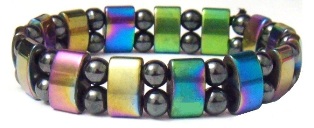 Dozen (12 PC.)  Magnetic Double Line Rainbow & Black Hematite Magnetic Bracelet #MHB222