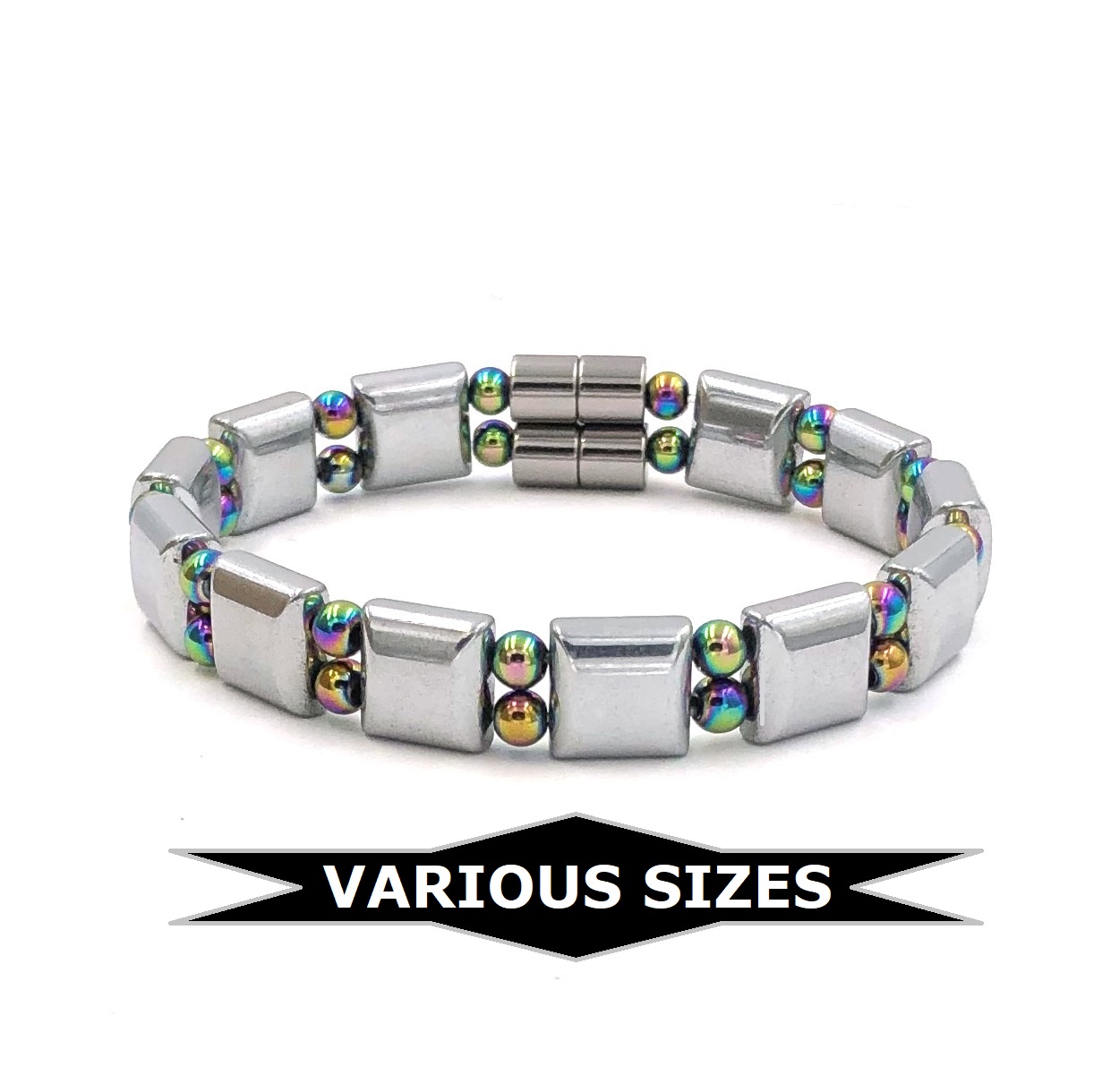 1 PC. (Magnetic) Silver & Rainbow Heavy Double Line Magnetic Bracelet Hematite Bracelet #MHB319
