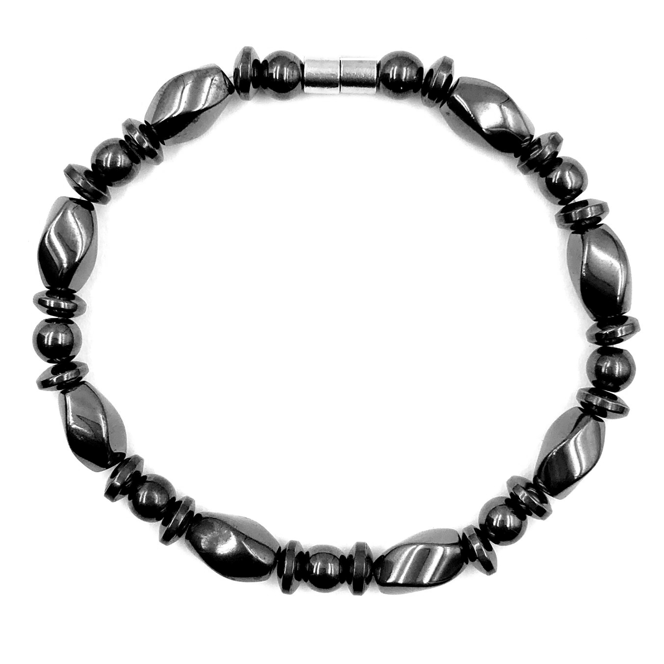 1 PC. Twisted And Round Beads Hematite Magnetic Bracelet With Magnetic Clasp #MHB-613-13C