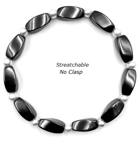 1 PC. Pearl and Hematite Stretchable Magnetic Bracelet #MHB-700E